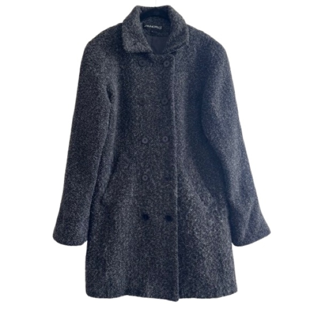 Vintage Sandro Grey Wool Blend Boucle Double Breasted Pea Coat Minimal Fall